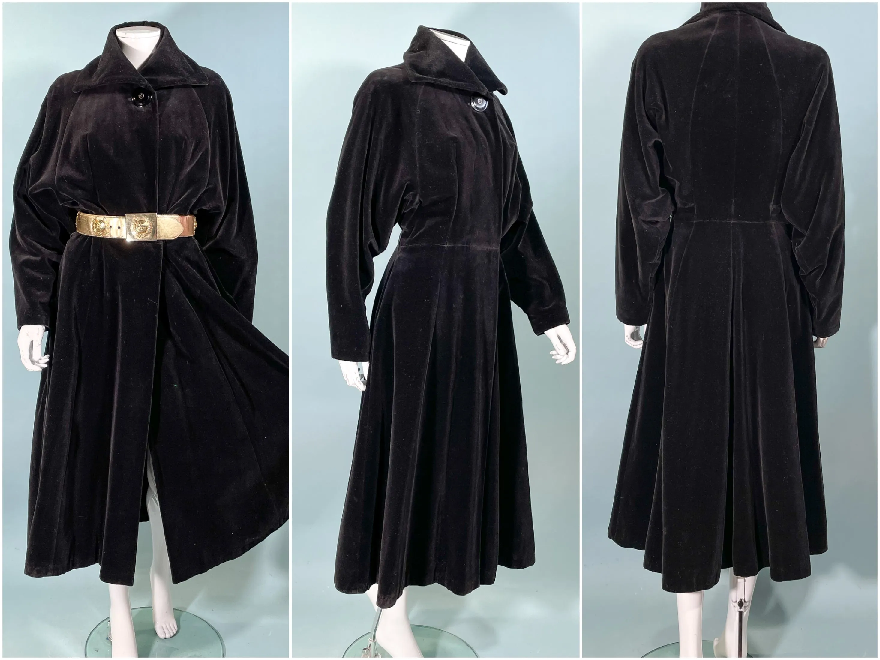 Vintage 40s Black Velvet Princess Coat, St Anne Exclusive S