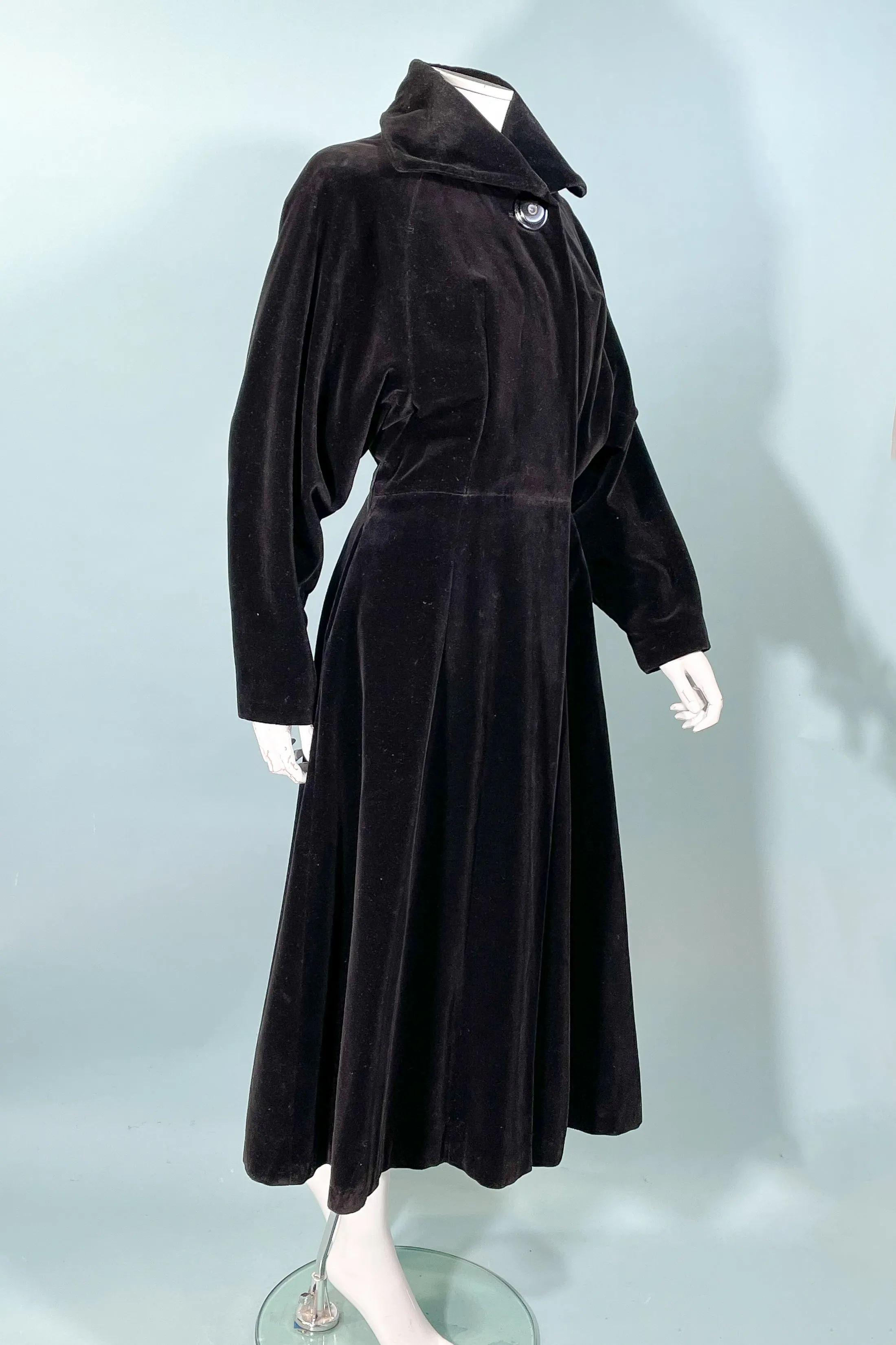 Vintage 40s Black Velvet Princess Coat, St Anne Exclusive S