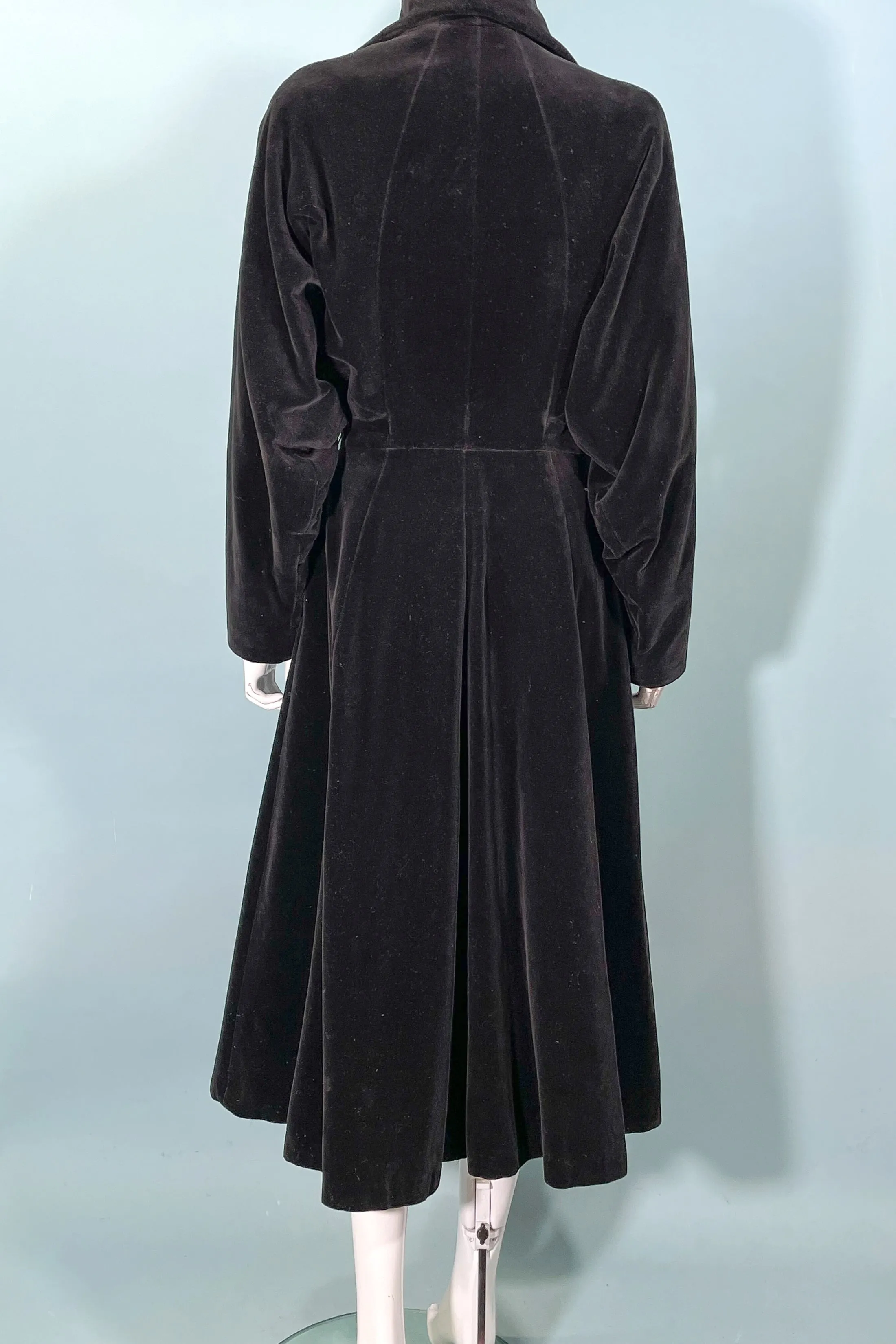 Vintage 40s Black Velvet Princess Coat, St Anne Exclusive S