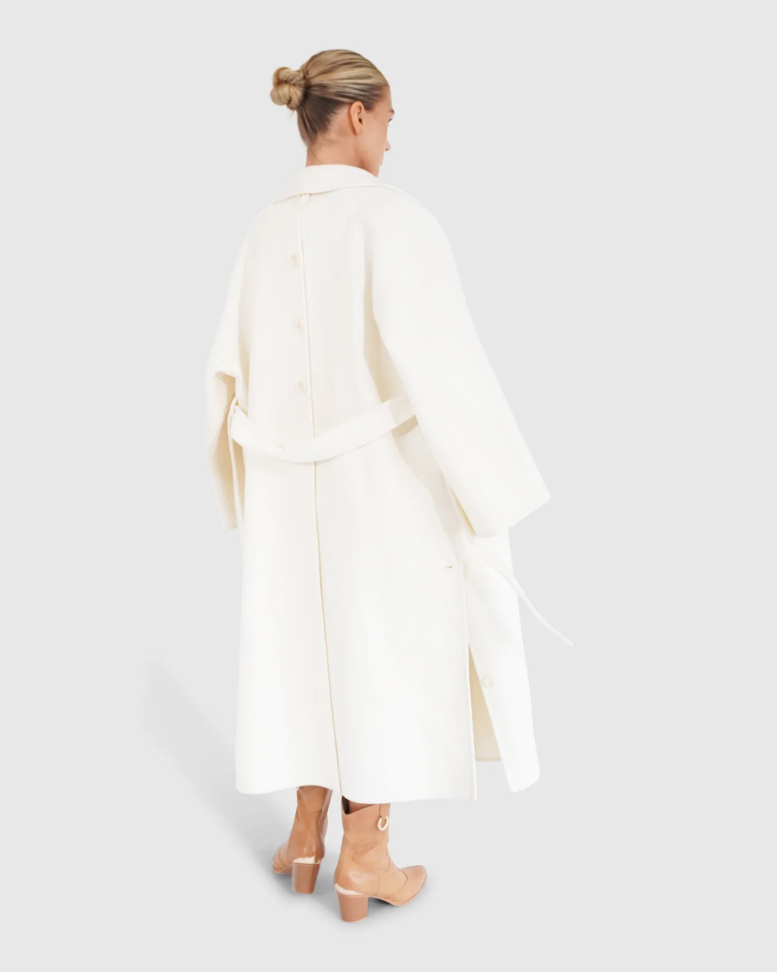 Wide Awake Split Hem Overcoat - Cream