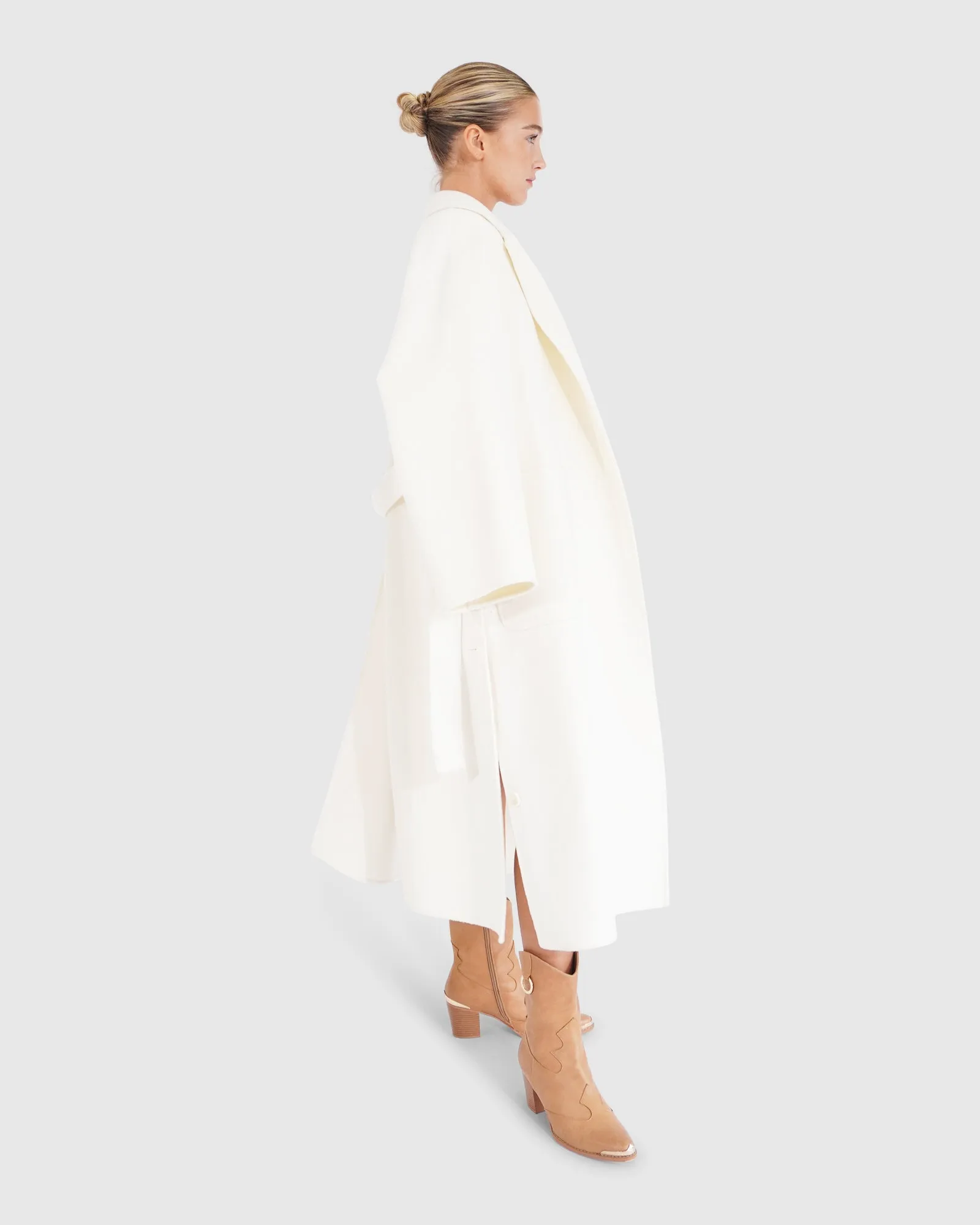 Wide Awake Split Hem Overcoat - Cream