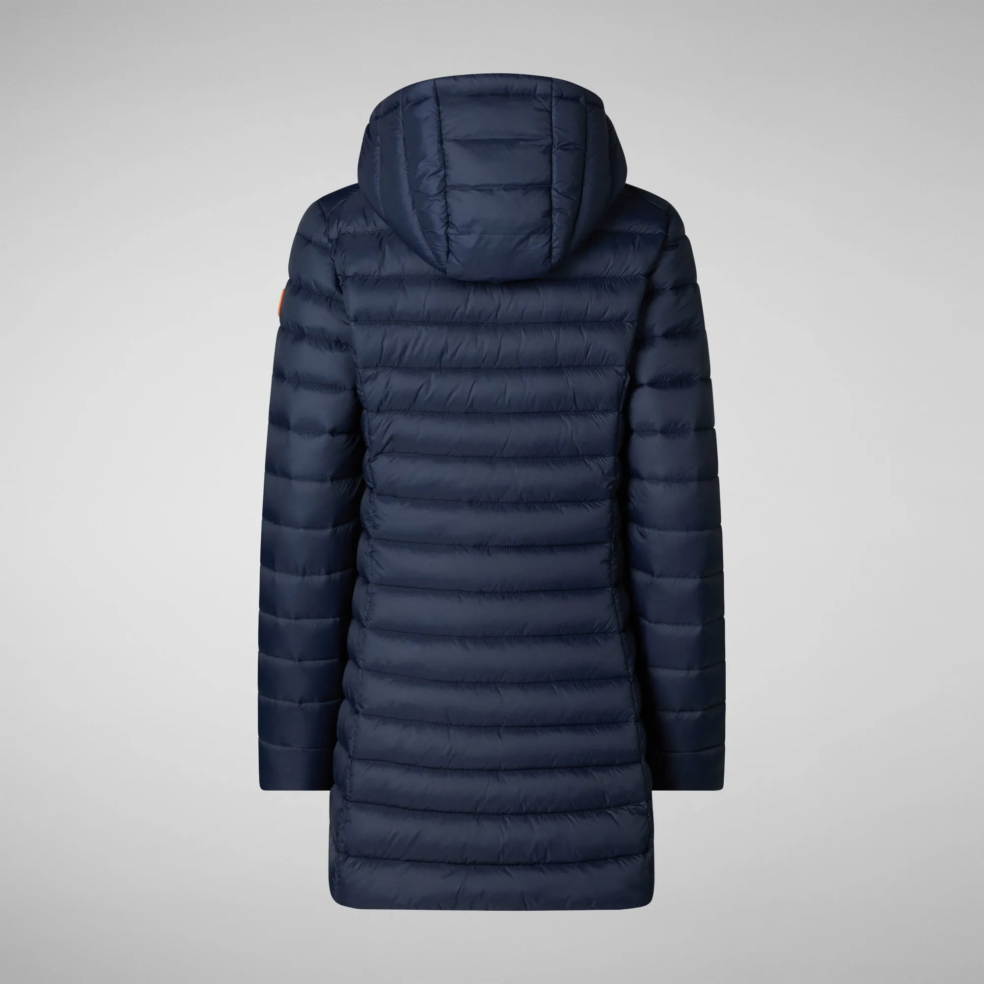 Woman's animal free hooded puffer jacket Carol in navy blue