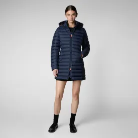 Woman's animal free hooded puffer jacket Carol in navy blue