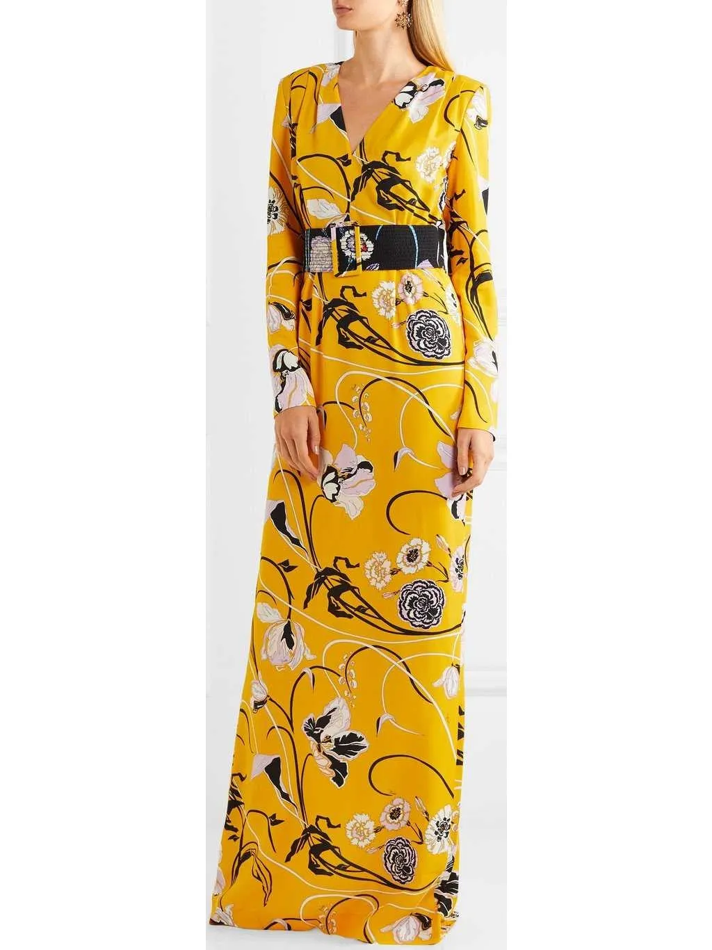 Women’s Belted Floral-Print Crepe Gown