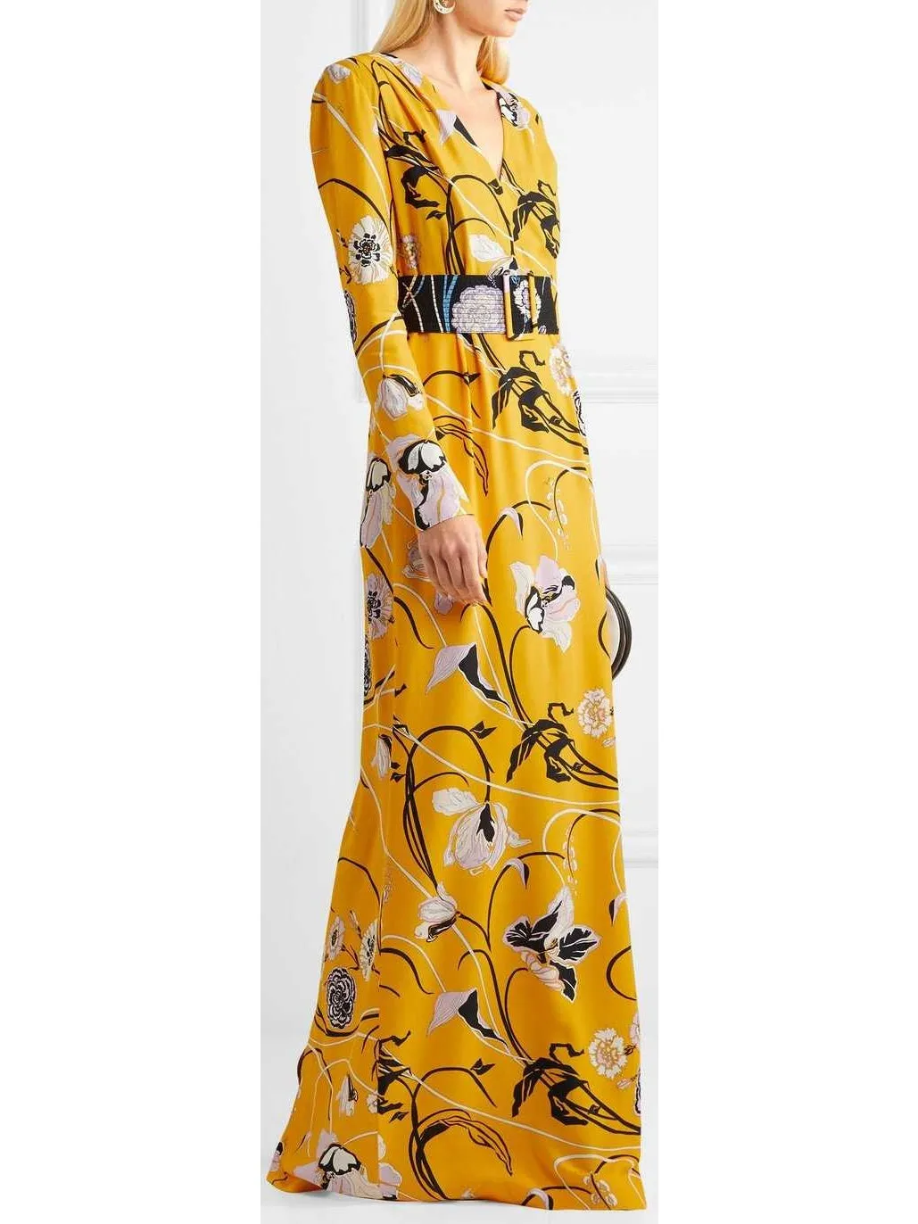 Women’s Belted Floral-Print Crepe Gown